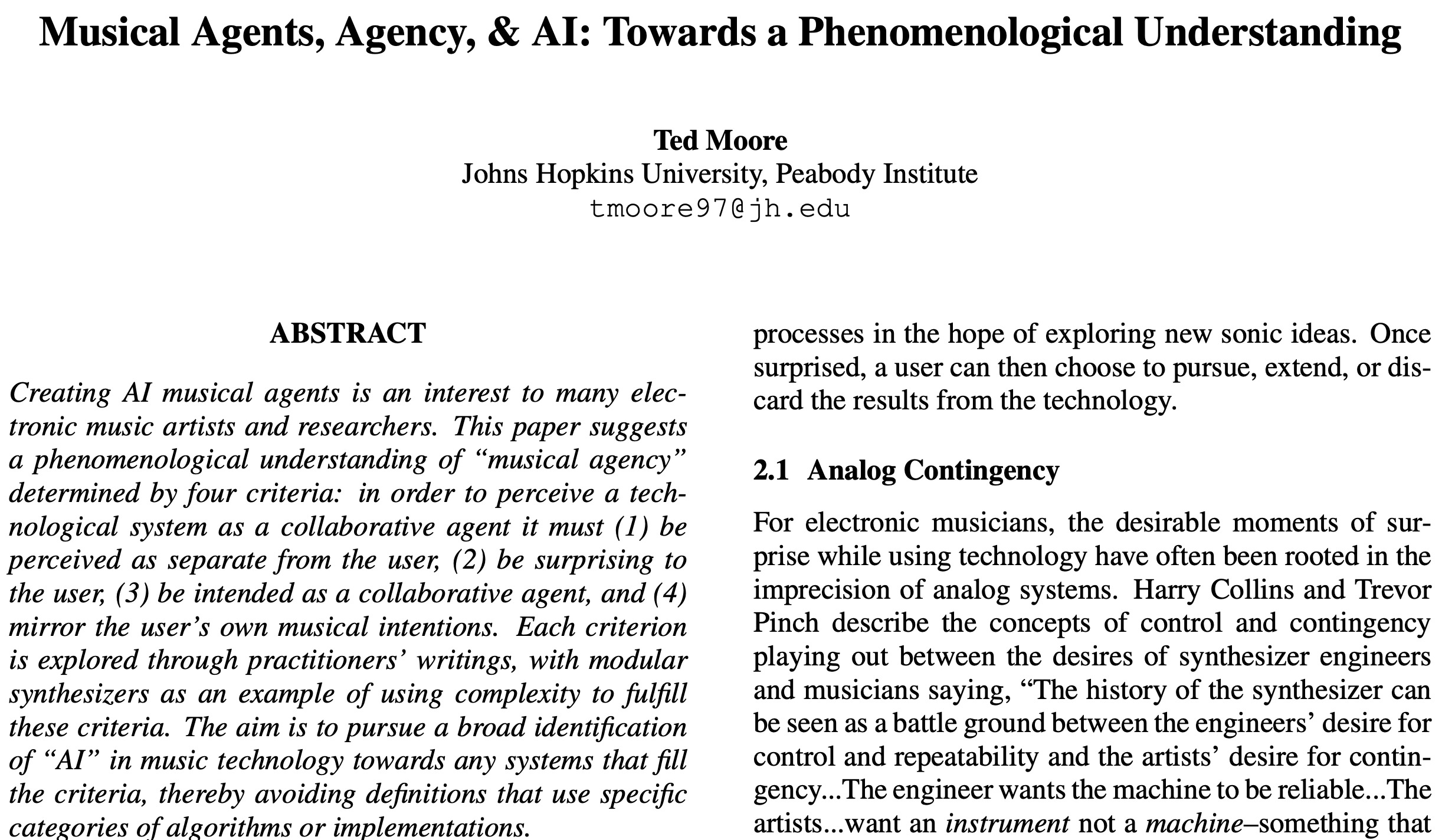 _Musical Agents, Agency, & AI: Towards a Phenomenological Understanding_